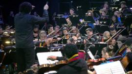 Conductor Gustavo Dudamel conducts the Big Noise Stirling