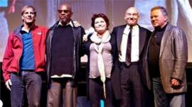 Star Trek captains in London. Photo by Theo Cohen