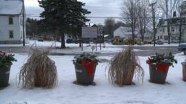 Flower pots on Church Street mark the US-Canada border