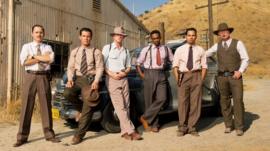 The all-star cast (L-R) Giovanni Ribisi, Josh Brolin, Ryan Gosling, Anthony Mackie and Michael Pena