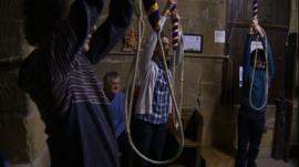 Young bell ringers at All Saints Church near Wrexham