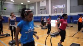 Spelman College students in fitness class