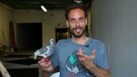 Bram Esser with pigeon