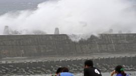 Wave crashing over a sea wall in Taiwan