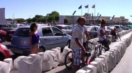 People queuing at the border between Spain and Gibraltar