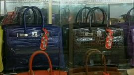 Designer handbags in a Hong Kong shop
