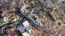 An aerial view of devastation in Tacloban city in central Philippines