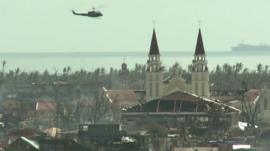 Helicopter flies over Palo