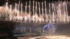 Fireworks in stadium at opening ceremony of the SEA Games