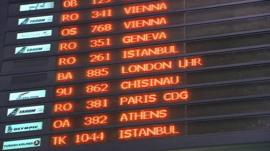 Airport departure board in Bucharest