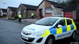Policemen and police car outside property