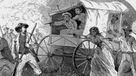 Engraving of black slaves escaping north