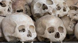 A shelf containing thousands of skulls at the memorial located at the Choeung Ek killing fields, near Phnom Penh, file pic from 2005