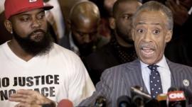 Al Sharpton speaks during a news conference at Greater St Marks Church alongside Michael Brown Sr - 25 November 2014