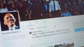 US President Barack Obama's Twitter page on a laptop
