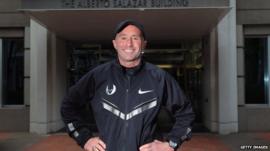 Alberto Salazar outside the building named after him at the Nike campus in Oregon