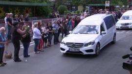 Cortege carrying the coffins of 16 schoolchildren and two teachers arriving in Haltern