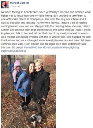 Facebook post by Margot Gerster shows picture of her with Hillary Clinton and says: 