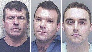 Image caption L-R: Marcel Edwards, Daniel Brett and Christopher Jones had pleaded guilty at Swansea Crown Court - _50837284_drugscomp_304