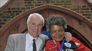 Former QPR footballer Stan Bowles with a local resident  football club qpr is based in which uk city