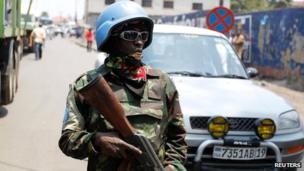 UN peacekeeper in Goma, DR Congo, on 29 August 2013