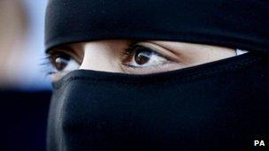 A Muslim woman wearing a niqab in Blackburn, England