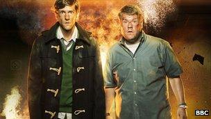 Mathew Baynton and James Corden in The Wrong Mans