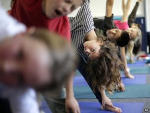Students in their yoga class in Encinitas, California