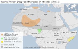 Map showing where militant groups are based