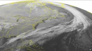 A NOAA satellite image taken on 8 January shows a strong cold front extending from the Northern Atlantic into Florida