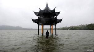Flooded pavilion in China