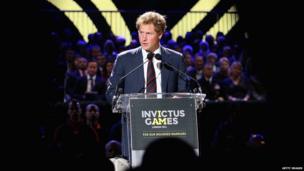 Prince Harry gives a speech during the Invictus Games Opening Ceremony on September 10