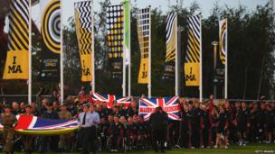 The Great Britain team enters the opening ceremony for the Invictus Games, presented by Jaguar Land Rover at Queen Elizabeth Olympic Park on September 10, 2014 in London