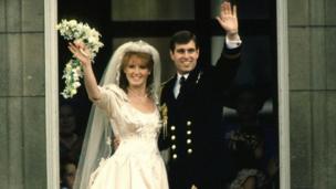 Prince Andrew, Duke of York and Sarah Ferguson, Duchess of York on their wedding day