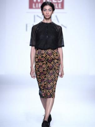 The Patola technique from Gujarat state has been used to make this skirt