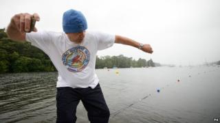 Current stone skimming world record holder Ron Long