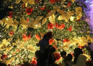 In Toronto Canada people can enjoy a giant Balsam fir Christmas tree. This tree is 44 feet tall and features 60,800 LED lights, about 500 oversized ball decorations and 1,463 m of gold garland - wow!