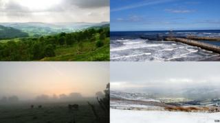 Four photos of weather scenes