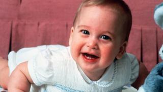A smiling baby Prince William at his home in Kensington Palace