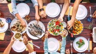 People eating at a table.