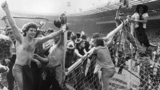 Scottish football fans invade pitch 1977