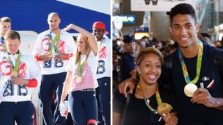 Team GB medallists/French medallists back from Rio, 23 Aug 16