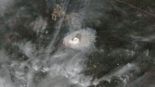 A satellite image of the Alberta wildfire