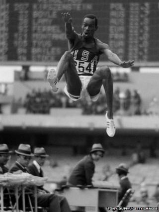 Black and white photo of a long jumper
