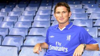 Chelsea's new signing from West Ham United, Frank Lampard, in his new kit at Stamford Bridge, Chelsea, London.