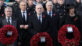 Theresa May, John Major, Jeremy Corbyn, Tony Blair and Ian Blackford at Cenotaph