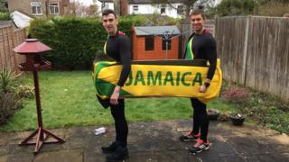 Runners in Jamaican bobsled costume