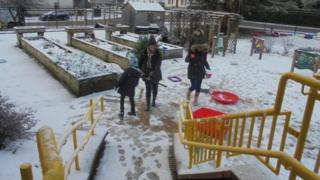 Snowy school playground in East Ayrshire