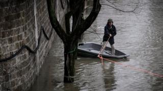 A man in a dinghy
