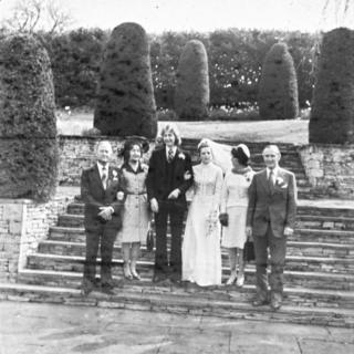 Black and white photo of wedding party
